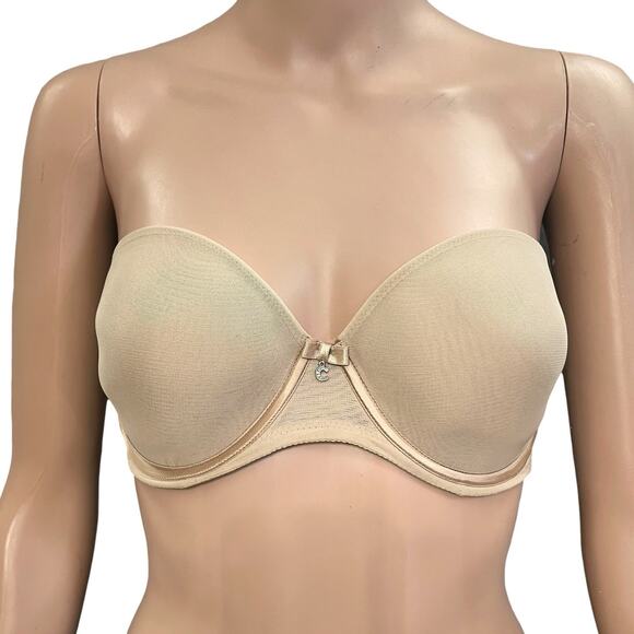 Chantelle Sublime Strapless Bra 32DD Nude Mesh Underwired Molded Lightly Lined - Picture 1 of 8